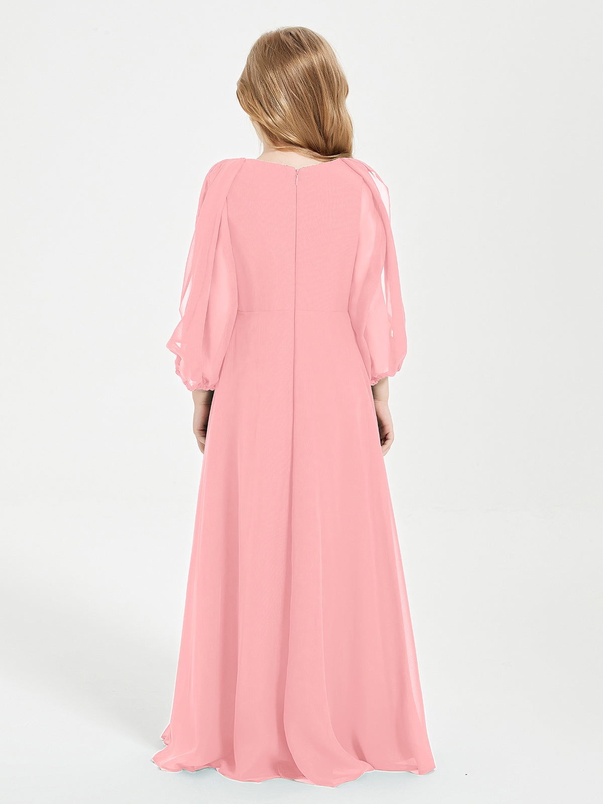 Modest Long Sleeved Junior Bridesmaid Gowns Flamingo